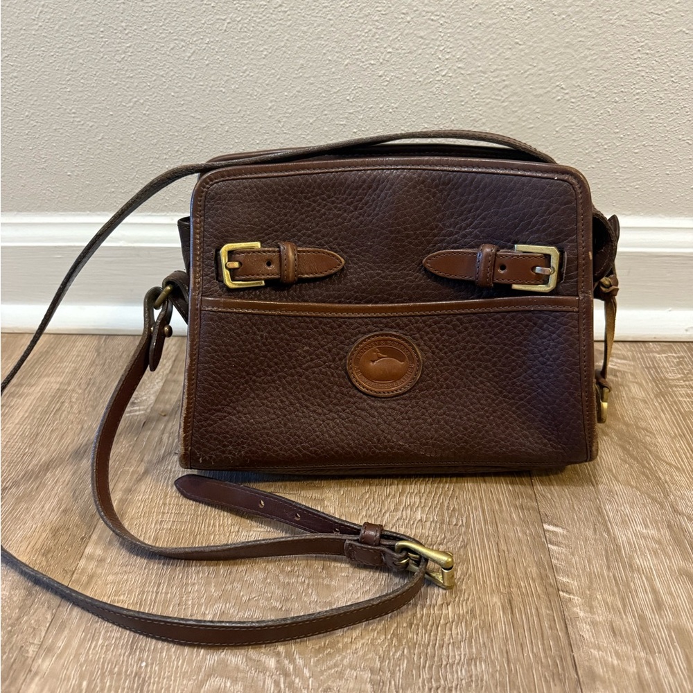 Dooney & Bourke vintage Dark Brown Pebble Leather Crossbody with Brass Hardware